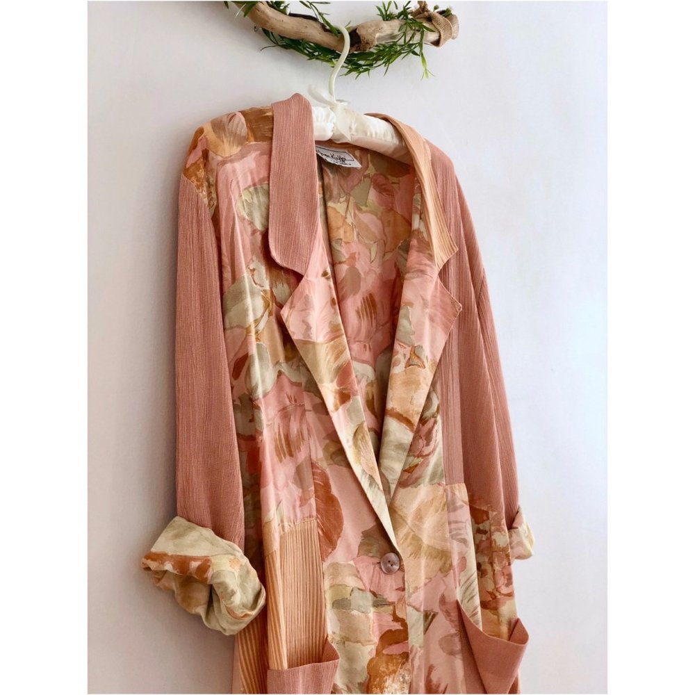 Vintage Peach Olive Flower Blazer